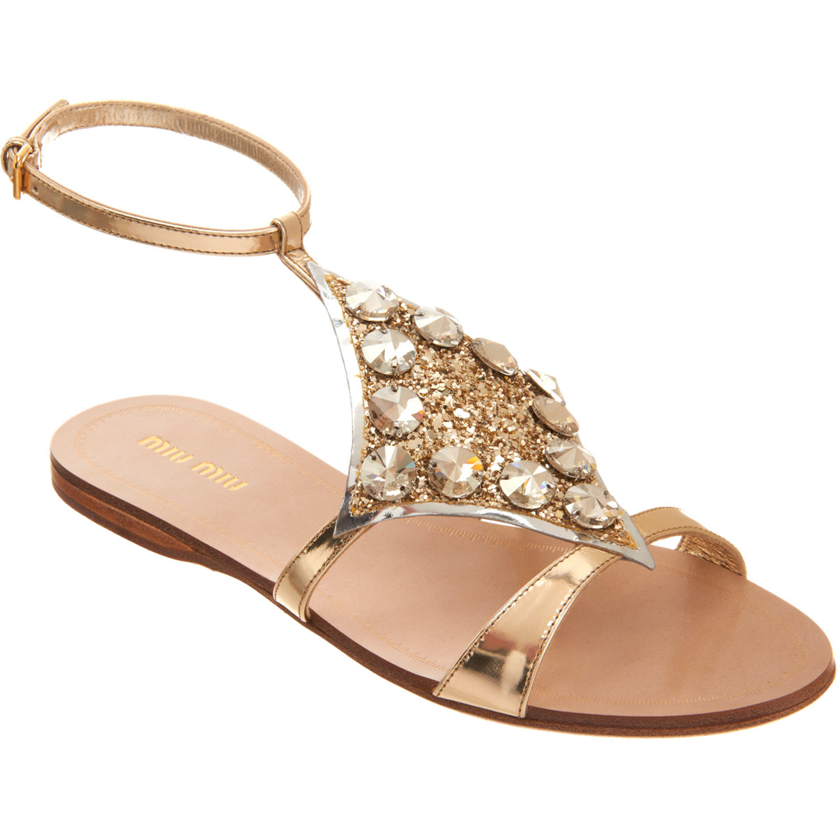 Miu Miu Embellished Slingback Sandal in Gold | Lyst