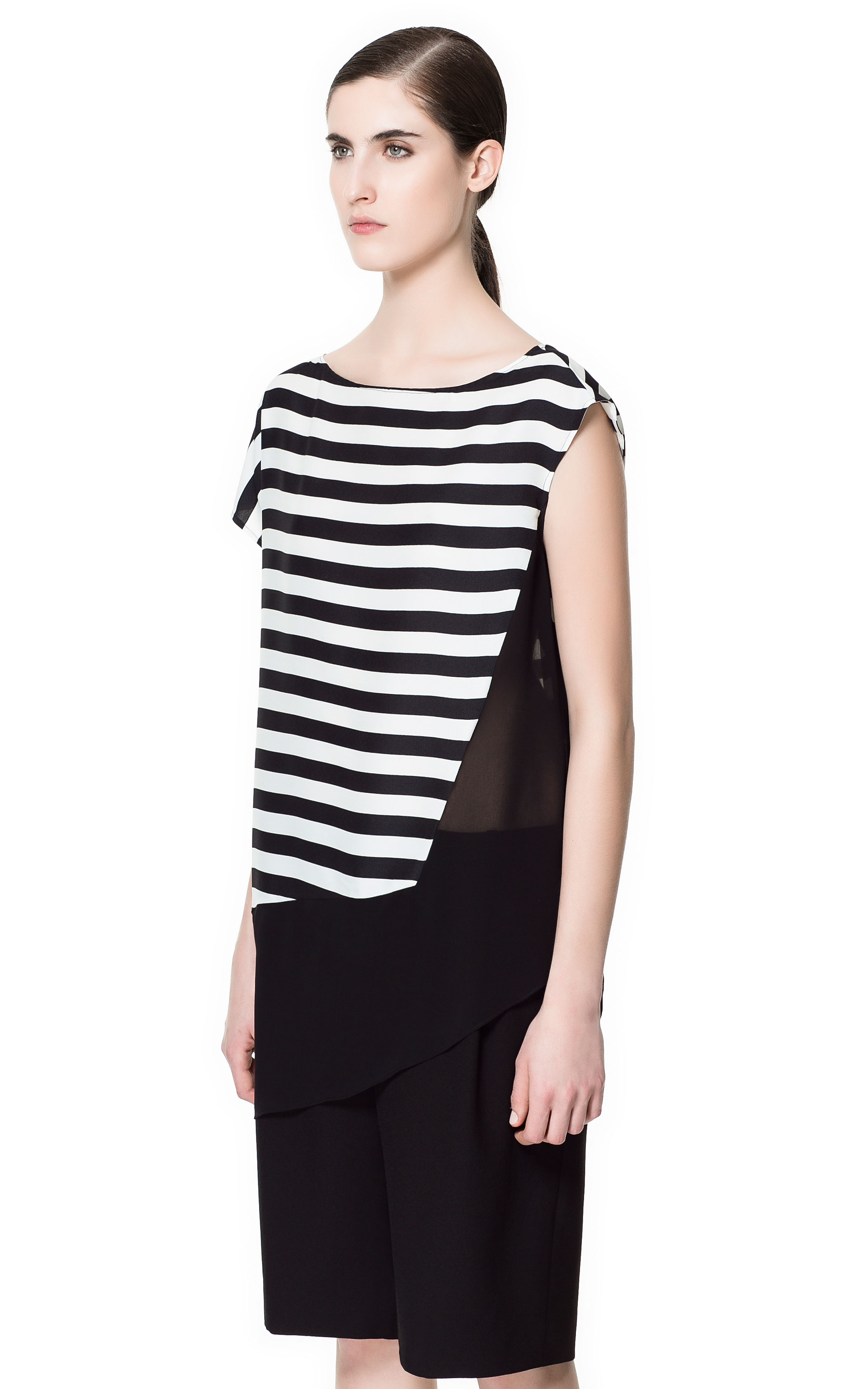 Zara Striped Asymmetric Top in Black (white/black) | Lyst