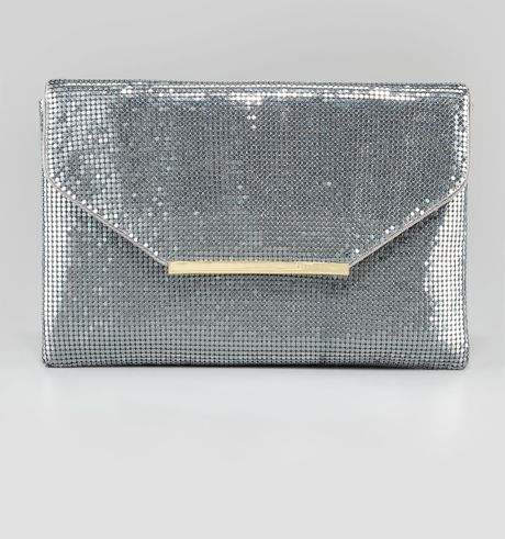 Bcbgmaxazria Harlow Metallic Chainmail Envelope Clutch Bag in Silver ...