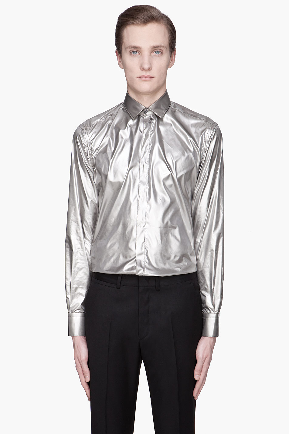 Lanvin Metallic Foil Shirt in Metallic for Men | Lyst