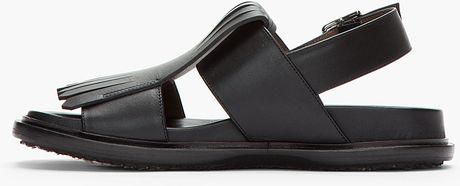 Marni Black Leather Fringed Fussbett Sandals in Black for Men | Lyst