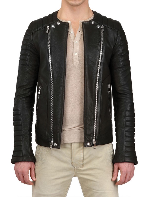 Balmain Nappa Leather Biker Jacket In Black For Men Lyst Gallery