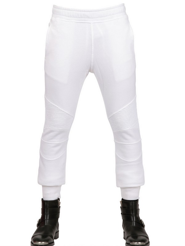 Lyst - Balmain Washed Cotton Fleece Biker Jogging Pants in White for Men