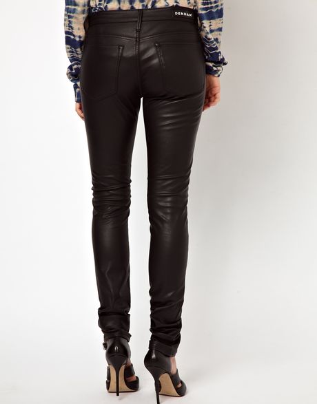 Denham Cleaner Faux Leather Skinny Jeans in Black | Lyst