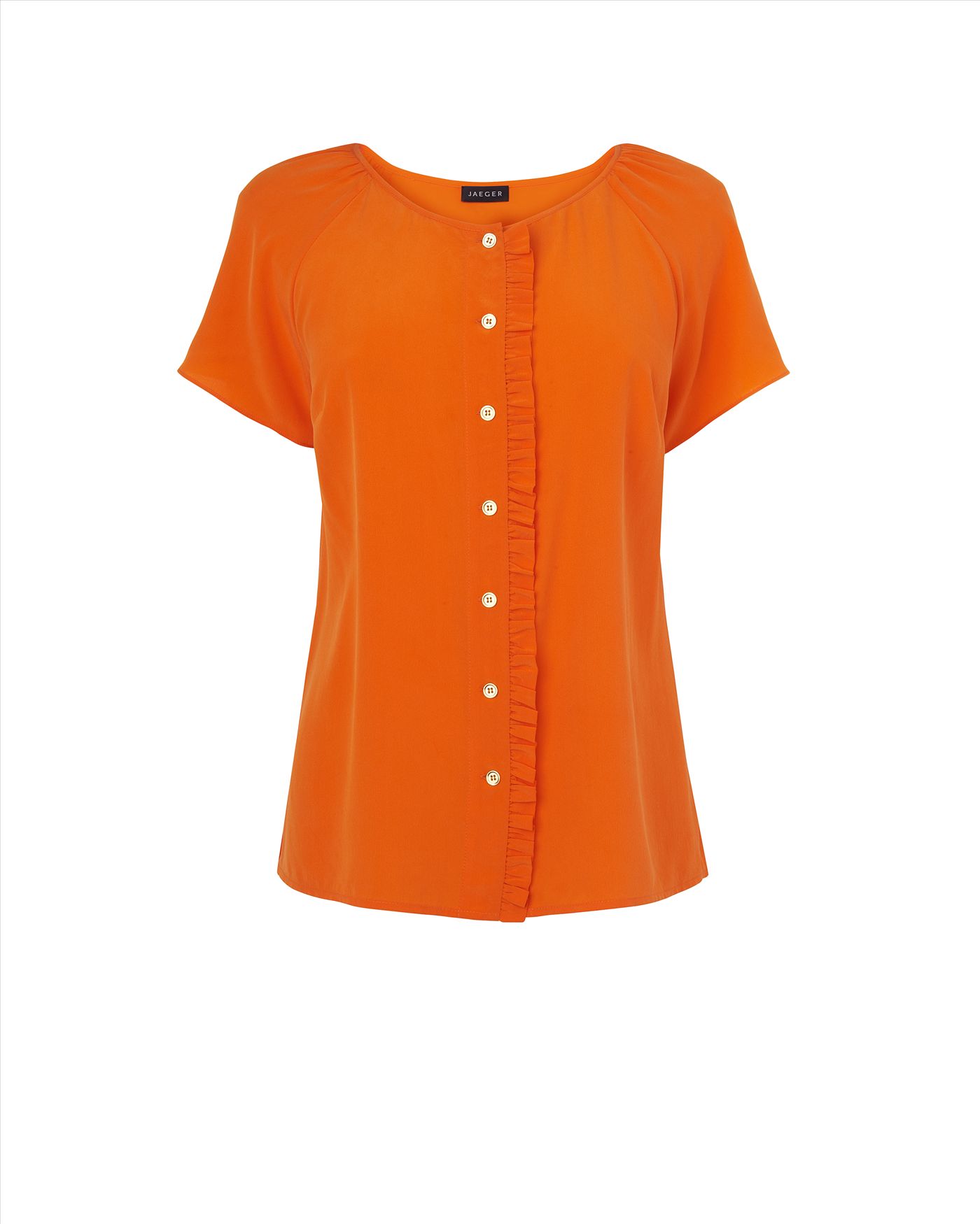 Jaeger Frill Washable Silk Blouse in Orange | Lyst