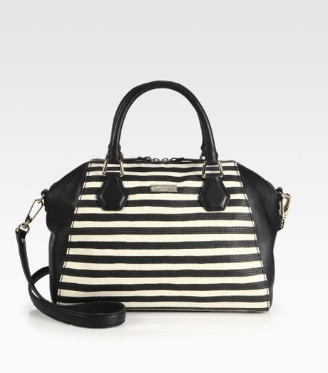 Kate Spade Catherine Pippa Striped Mixed Media Satchel in White (black ...