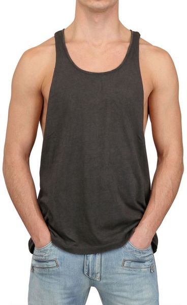 Balmain Washed Jersey Deep Cut Tank Top in Gray for Men (black) | Lyst