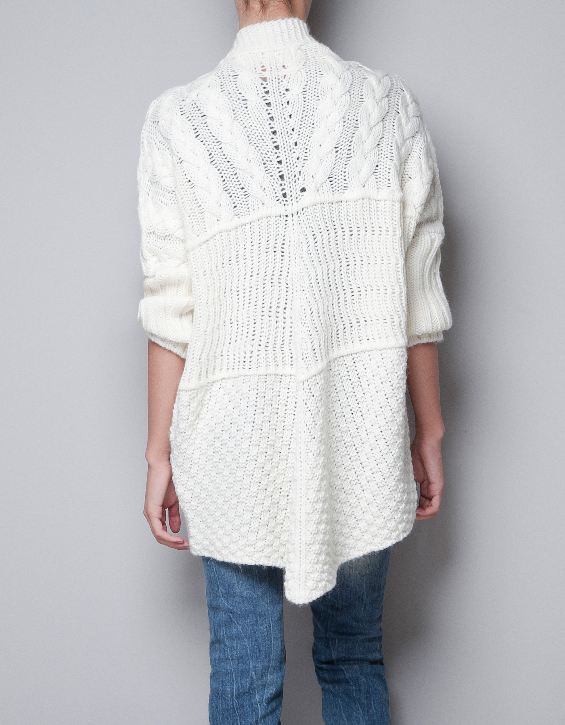 Zara Oversized Cable Knit Cardigan in Natural Lyst