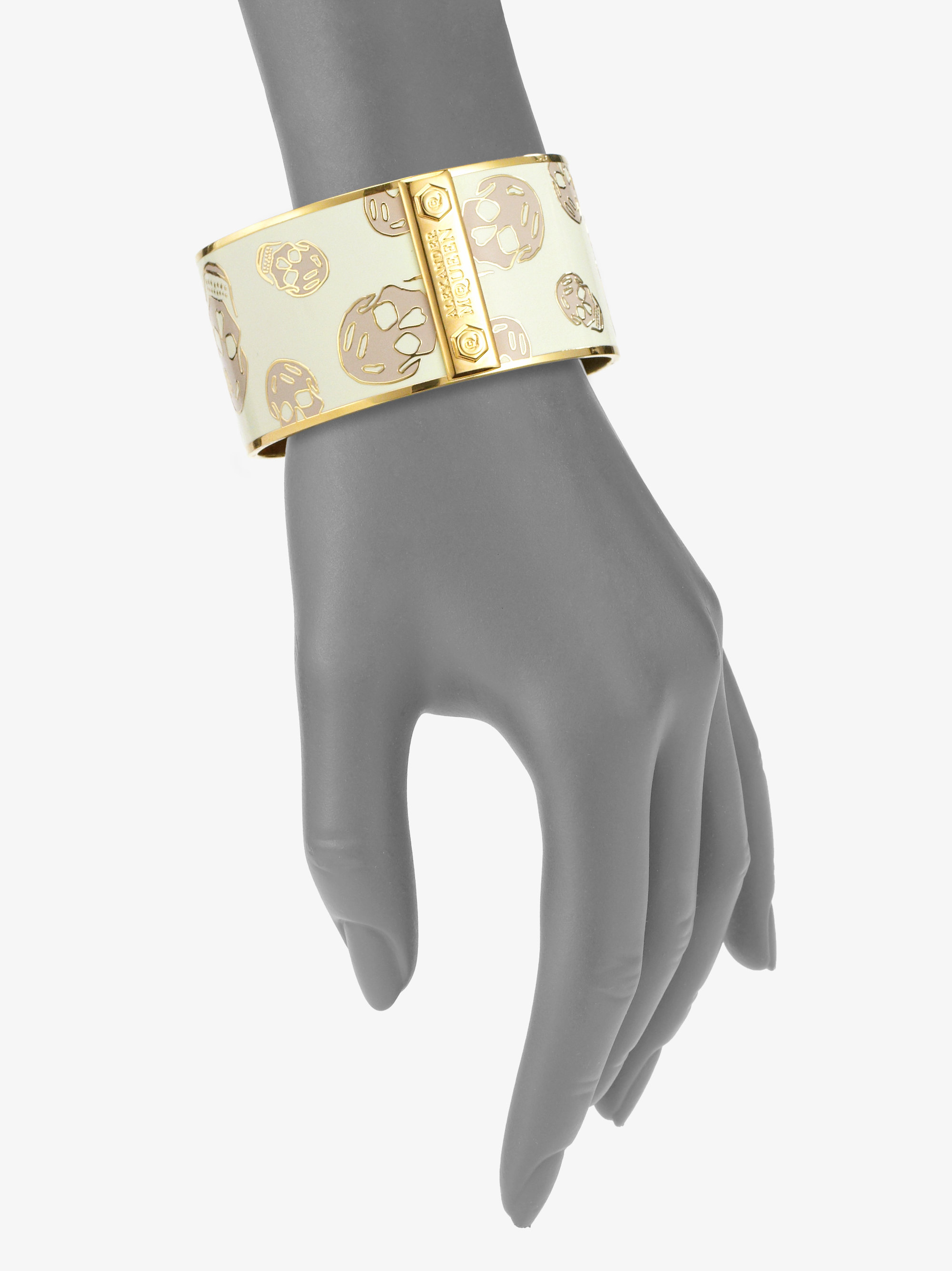 Lyst Alexander Mcqueen Enamel Skull Large Cuff Bracelet In Metallic Gallery