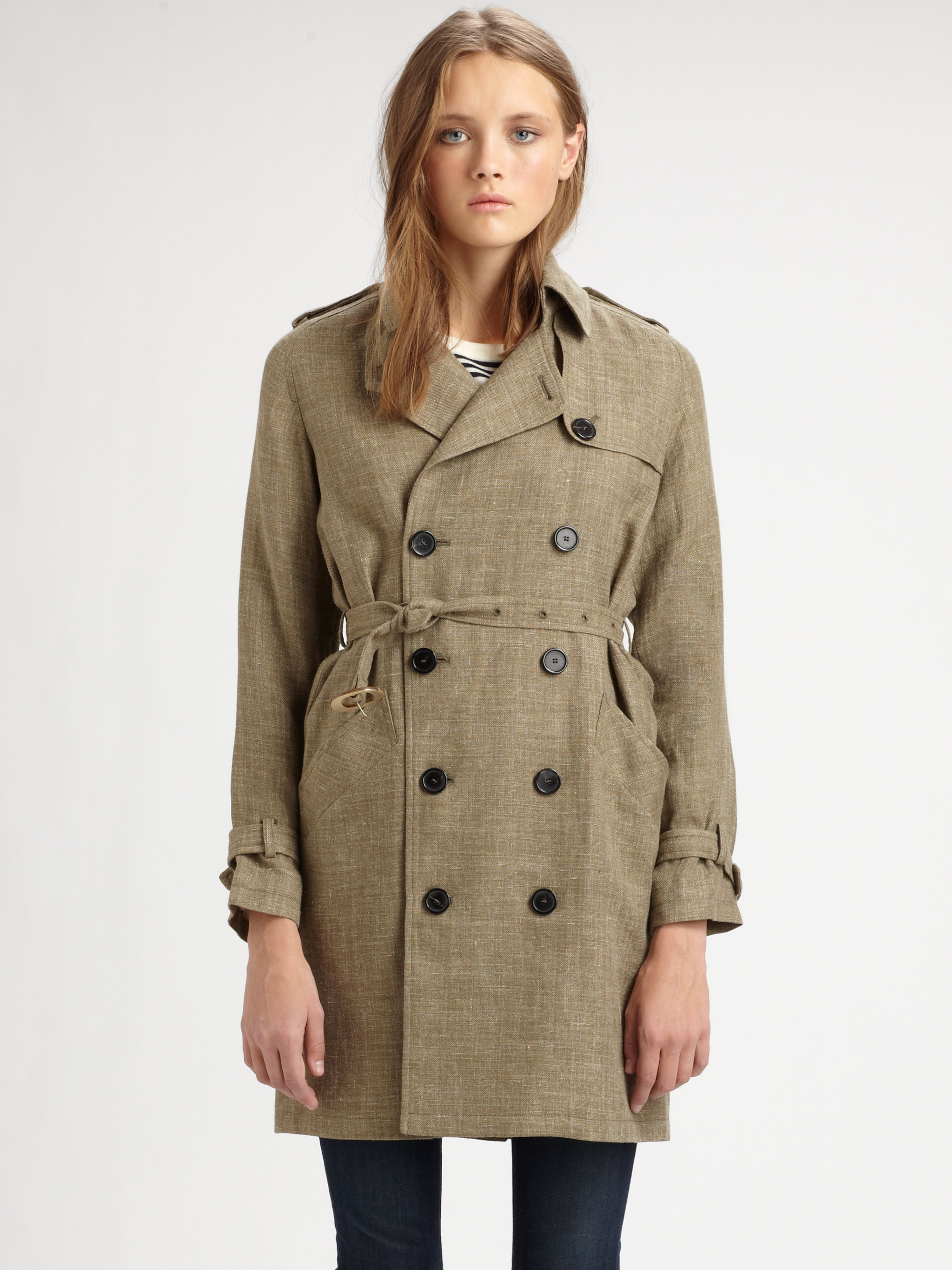 A.p.c. Tweed Trenchcoat in Brown | Lyst
