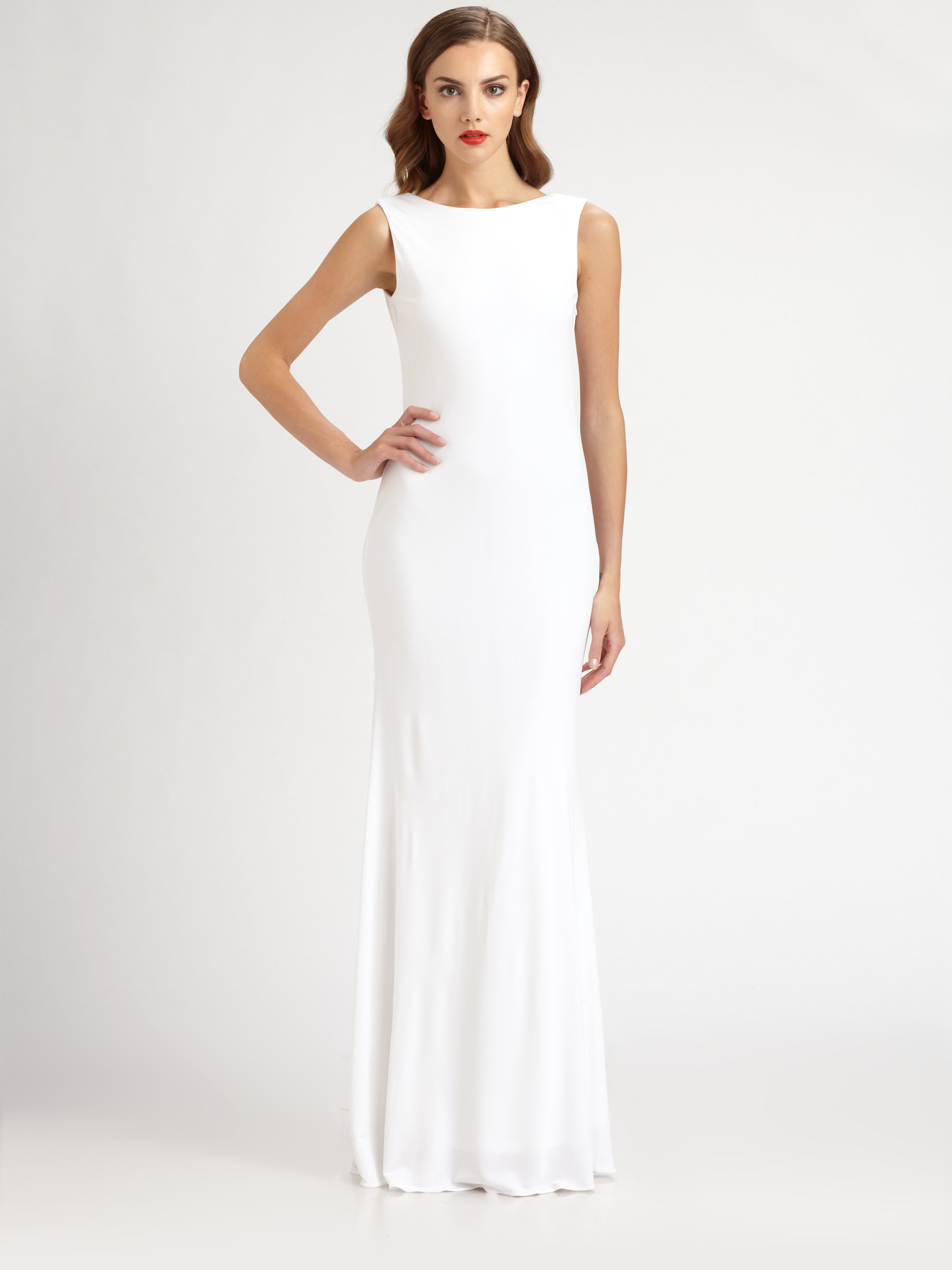 Lyst Badgley Mischka Beaded Jersey Gown In White Gallery