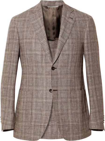 Canali Kei Houndstooth Check Linen Blazer in Brown for Men | Lyst