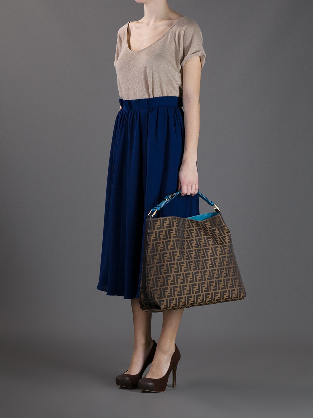 Lyst Fendi Zucca Jacquard Large Hobo Bag In Brown