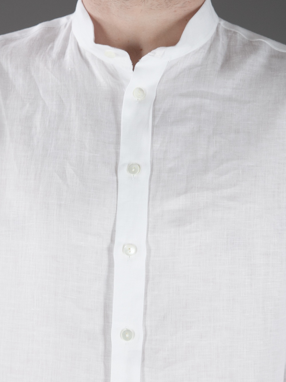 Giorgio armani Collarless Button Down Shirt in White for Men | Lyst