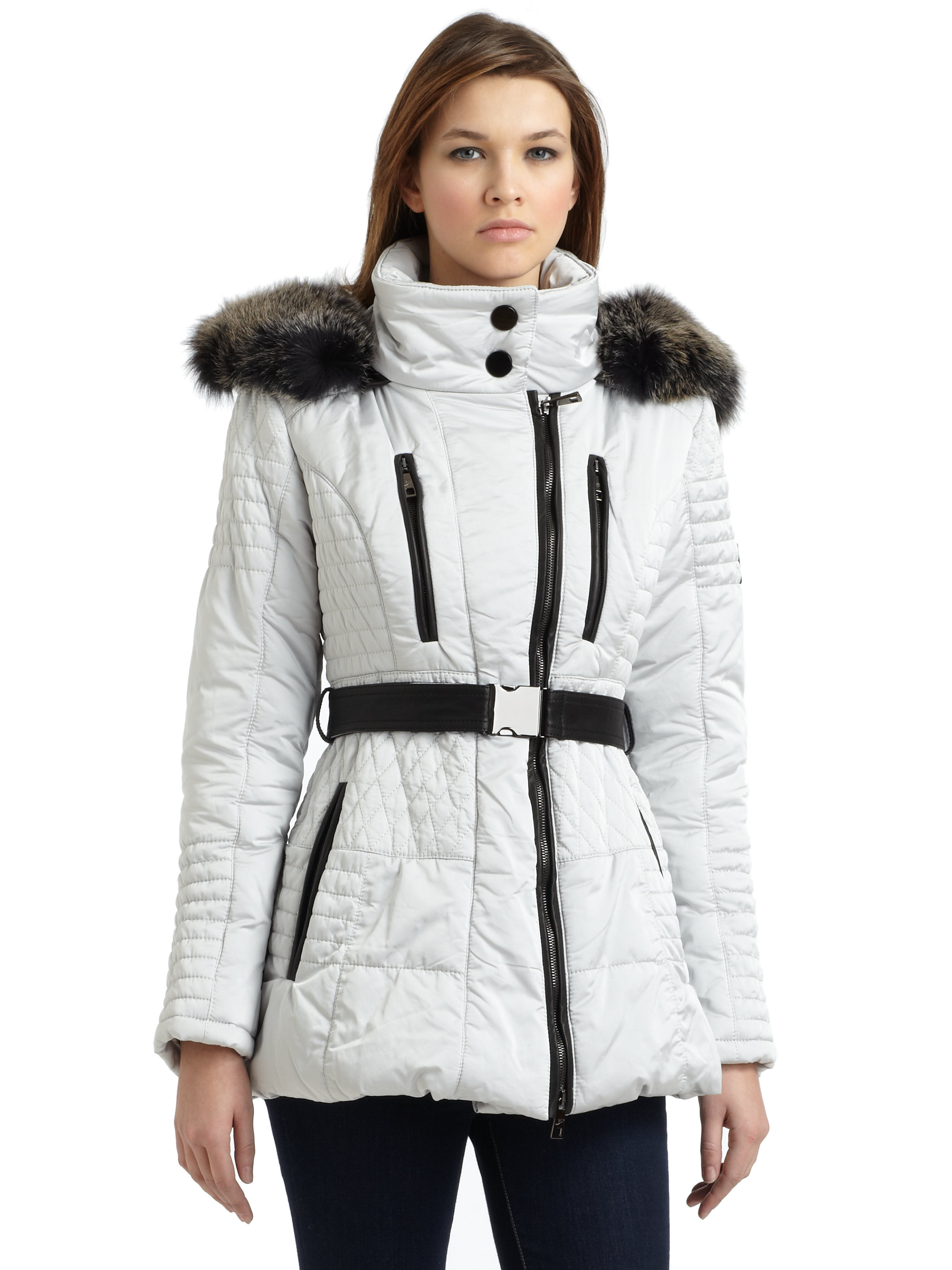 Gorski Argento Fur Trim Hood Quilted Ski Jacket in White | Lyst