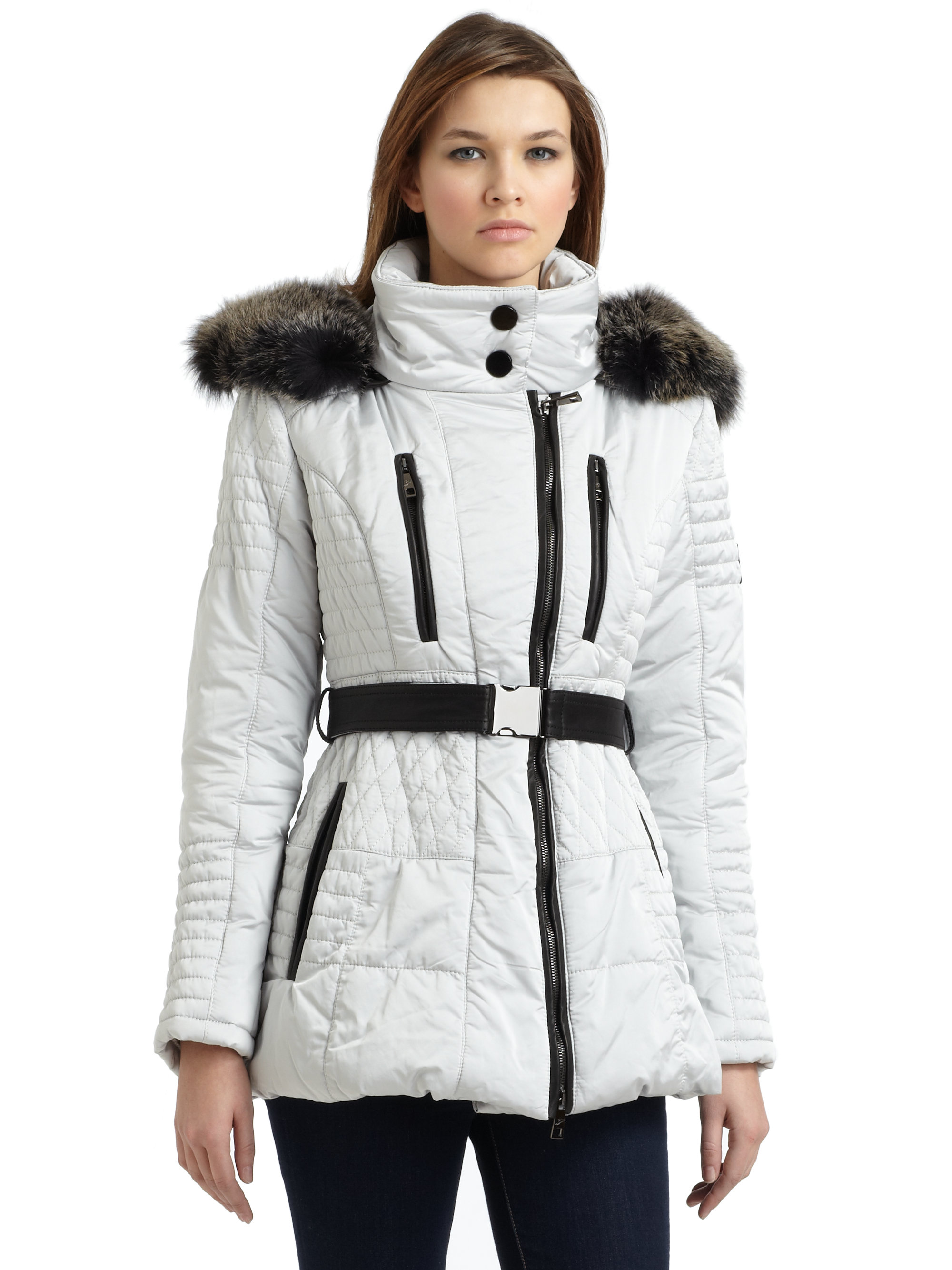 Gorski Argento Fur Trim Hood Quilted Ski Jacket in White Lyst