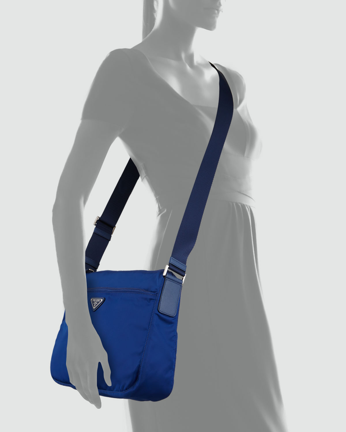 Prada Nylon Hobo Bag With Crossbody Strap