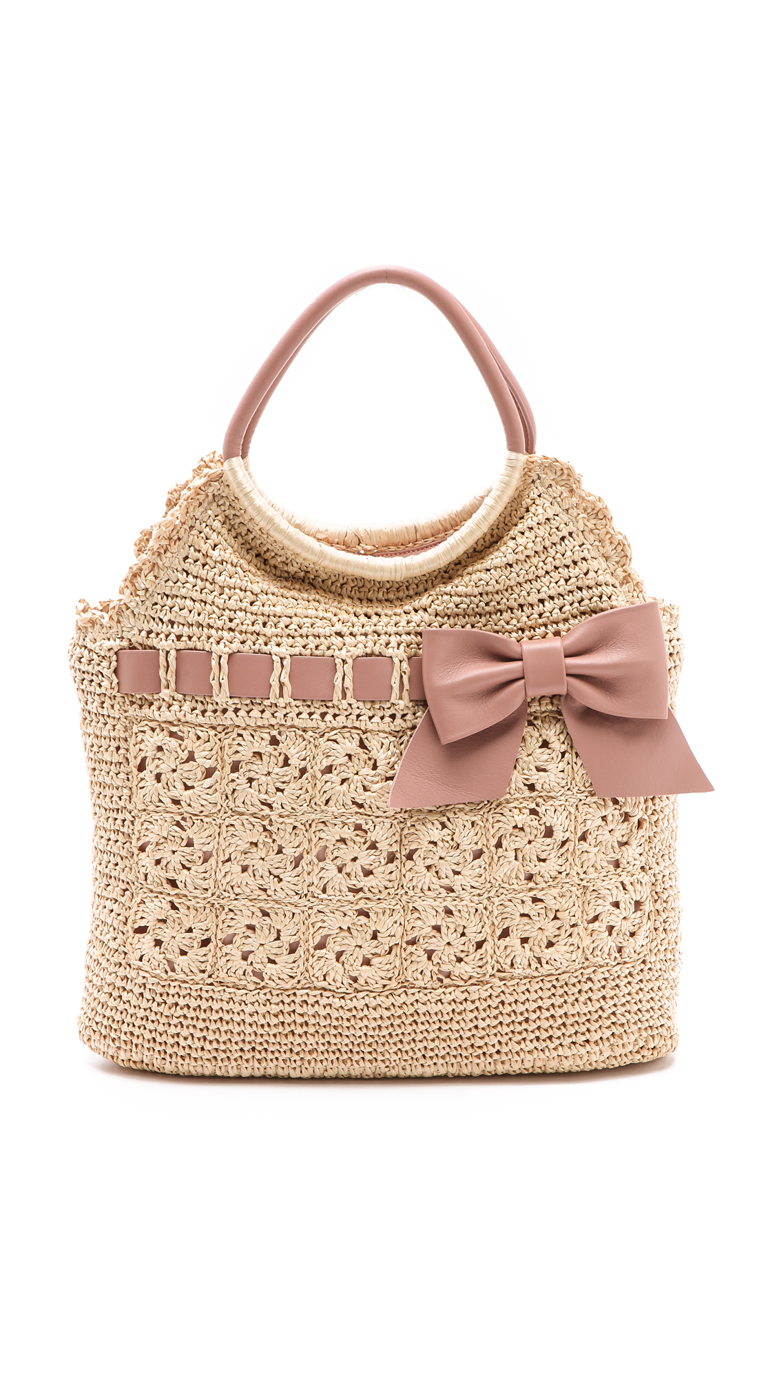 Lyst - RED Valentino Crochet Raffia Top Handle Bag in Pink