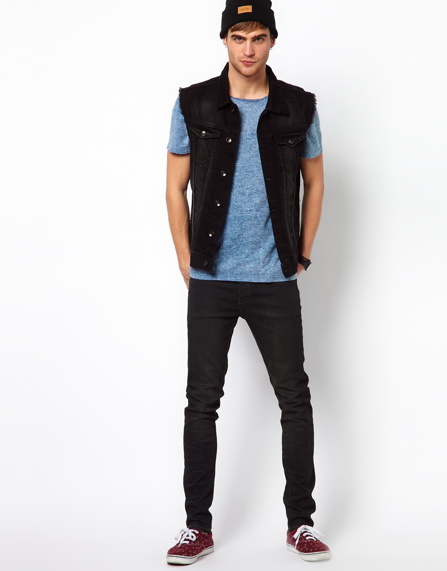 mens black denim gilet