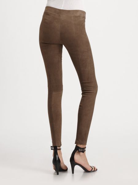 Vince Stretch Suede Leggings in Green (mahogany) | Lyst