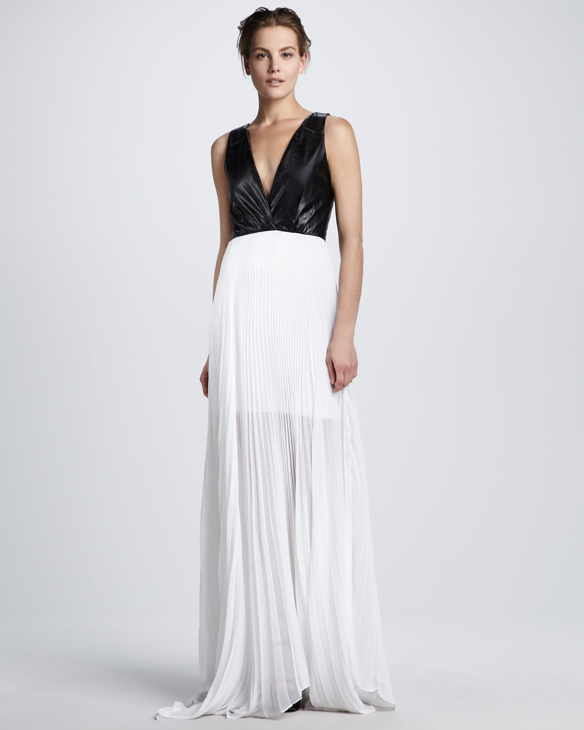 Lyst Alice Olivia Luna Leather Top Maxi Dress In White Gallery