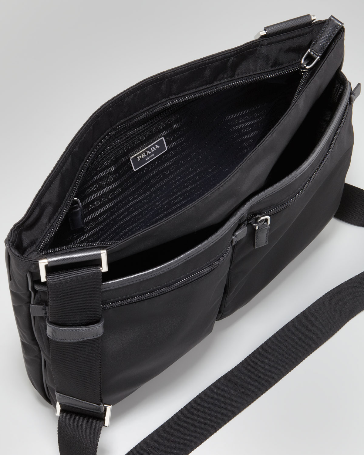 prada bags leather - Prada Ziptop Nylon Messenger Bag in Black | Lyst