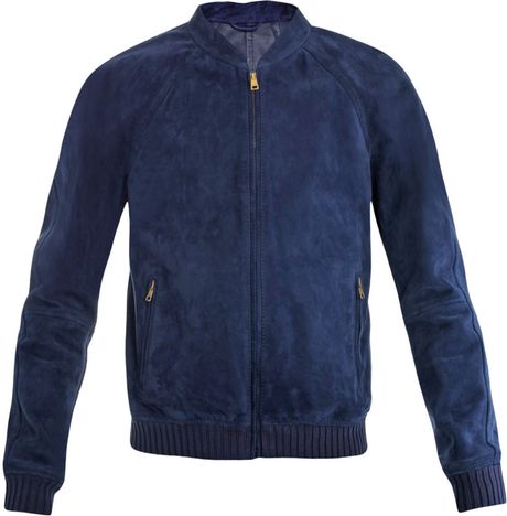 Gucci Suede Bomber Jacket in Blue for Men | Lyst