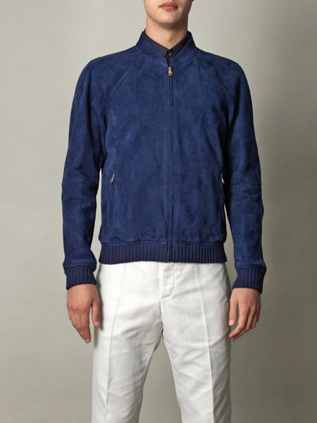 Gucci Suede Bomber Jacket in Blue for Men | Lyst