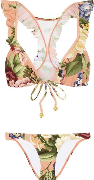 Zimmermann Elixir Floralprint Ruffled Triangle Bikini in Multicolor ...