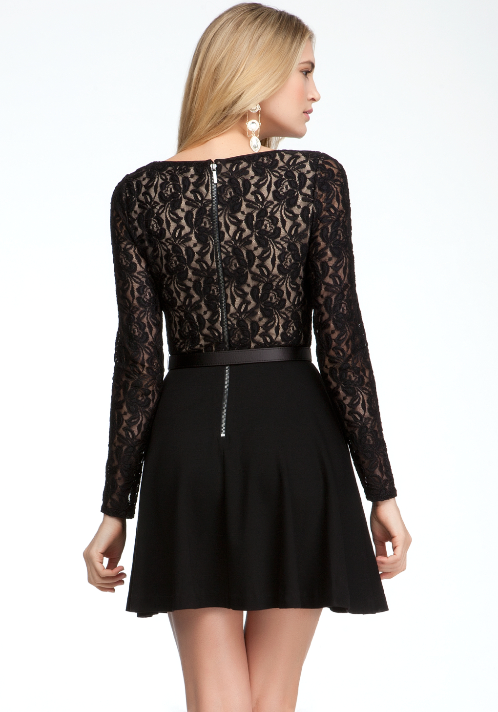 Lyst - Bebe Long Sleeve Fit Flare Dress in Black