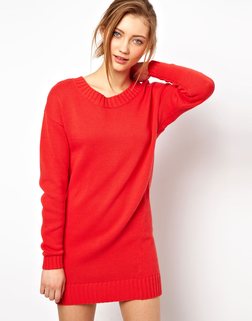 Asos collection Asos Zip Back Jumper Dress in Red - Lyst