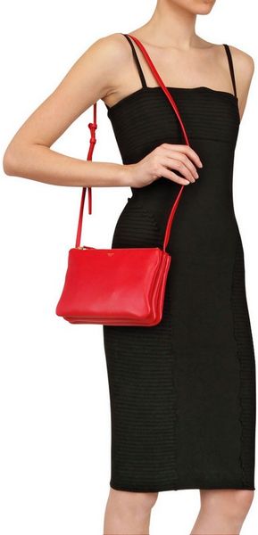 Celine Trio Cabas Solo Leather Shoulder Bag in Red | Lyst