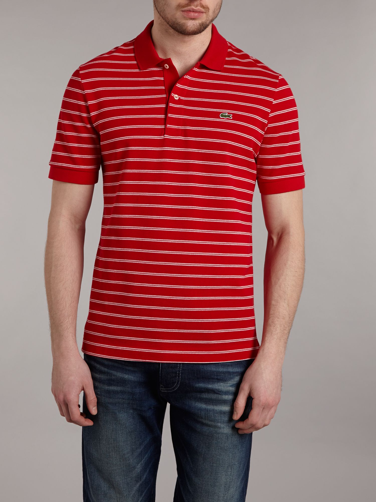 Lacoste Fine Striped Polo Shirt in Red for Men | Lyst