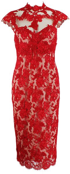 Marchesa Illusion Appliqu Lace Dress in White (red) | Lyst