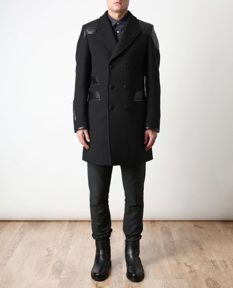 Saint Laurent Leather and Wool Coat in Black for Men | Lyst