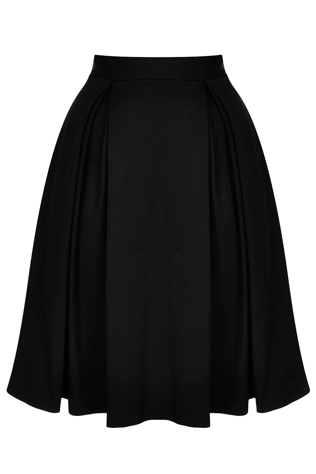 Lyst Topshop Knee Length Pleat Skirt In Black