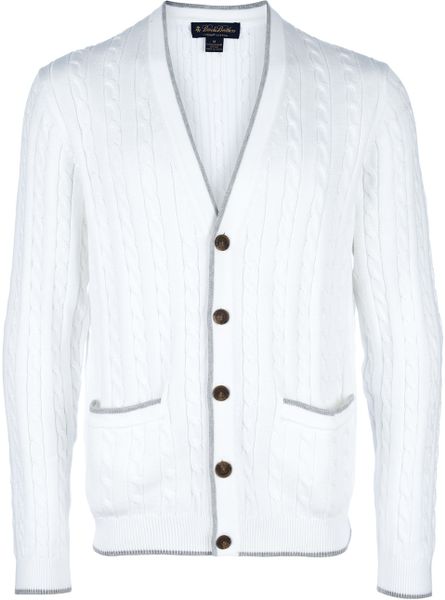 Brooks Brothers Cable Knit Cardigan in White for Men | Lyst