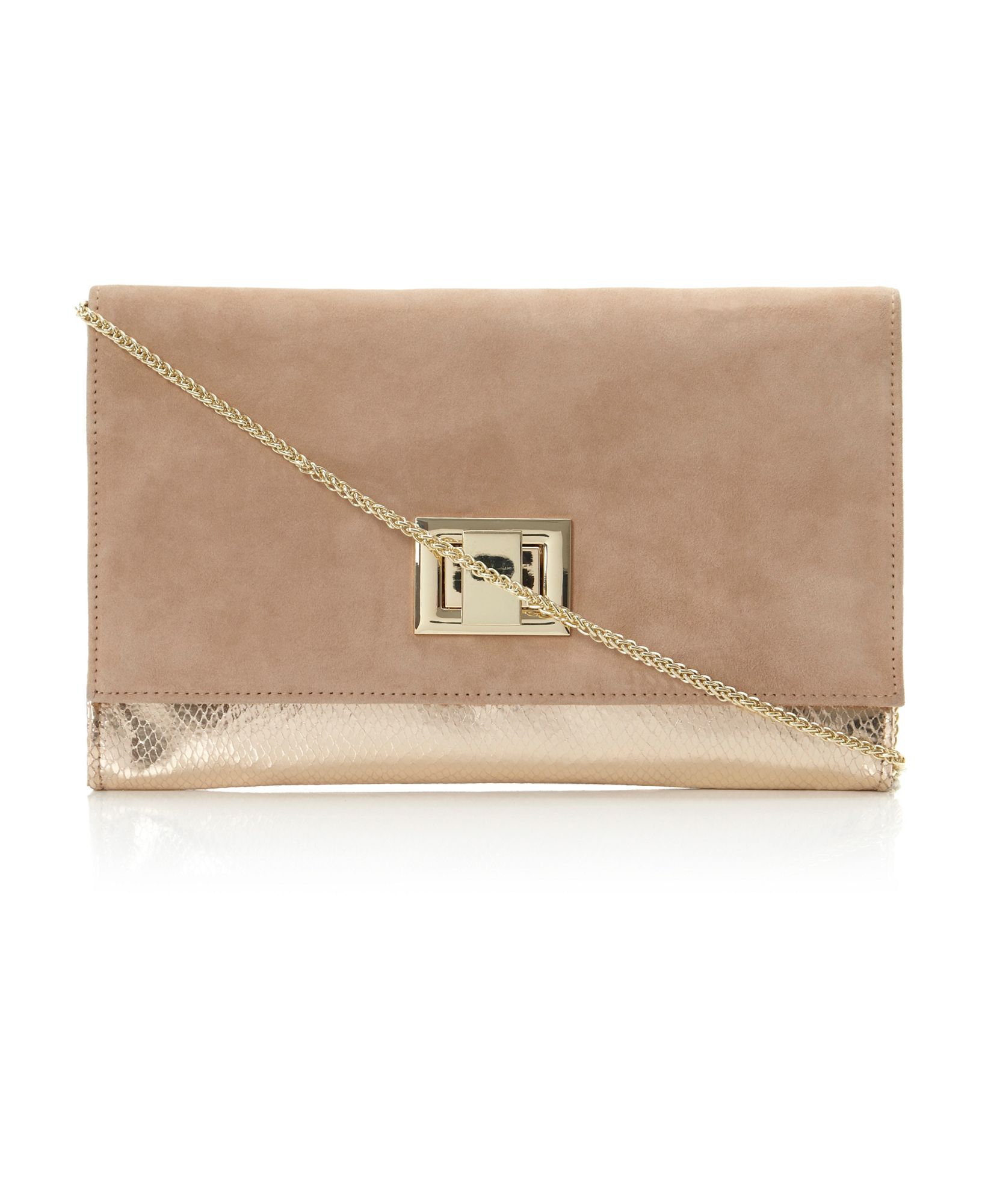 Dune Bacco Suede and Metallic Clutch Bag in Brown (taupe) | Lyst