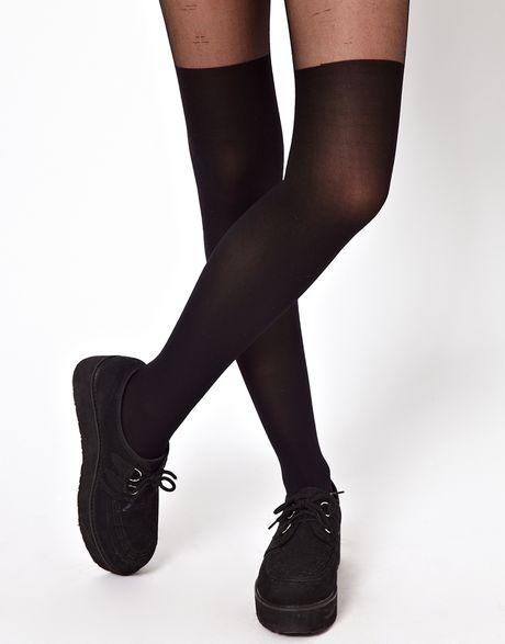 Asos Tights with Over The Knee Mock Sock in Black | Lyst