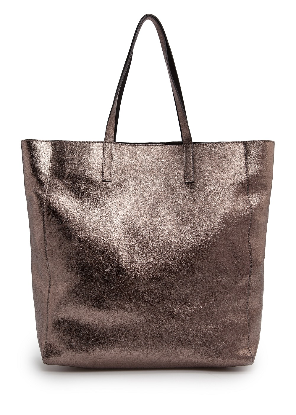 Lyst - Mango Touch Metallic Leather Tote in Brown