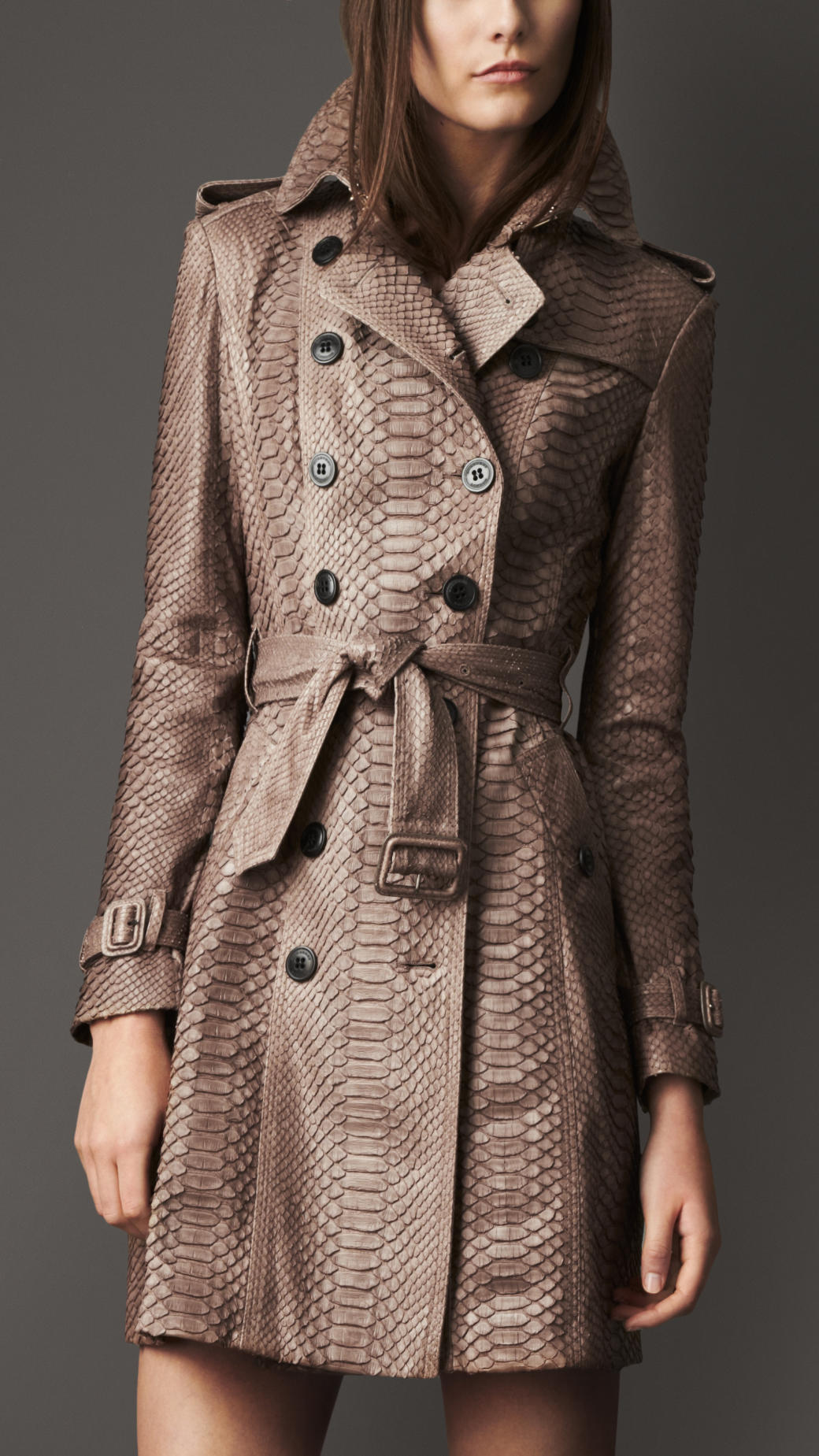 Burberry Long Python Leather Trench Coat in Brown | Lyst
