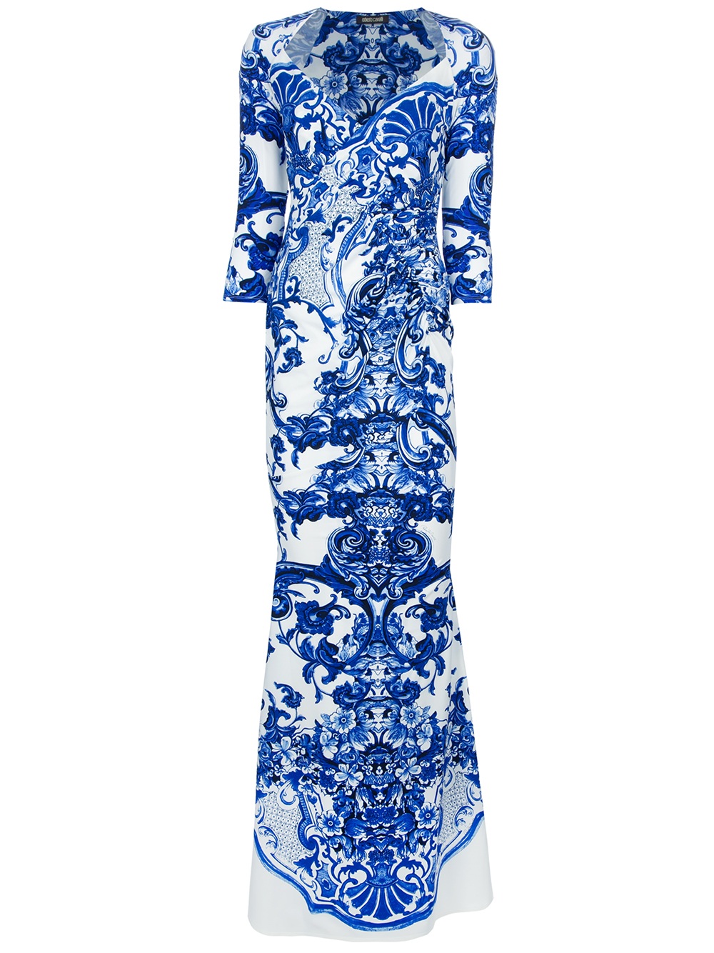 Roberto Cavalli Printed Fishtail Dress in Blue | Lyst