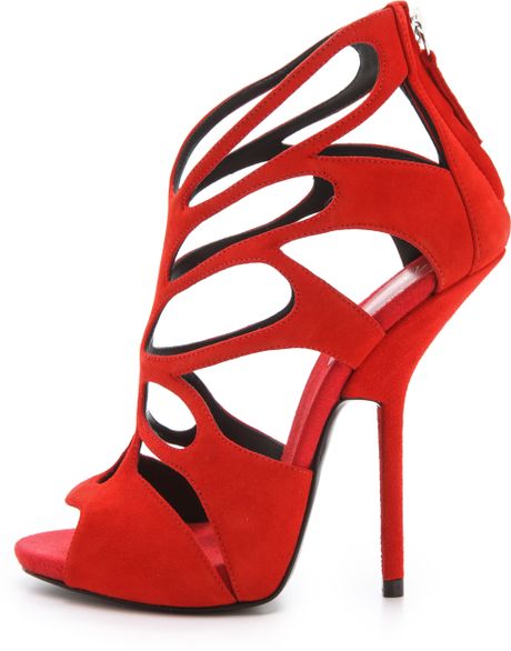 Giuseppe Zanotti Suede Cutout Heels in Red | Lyst