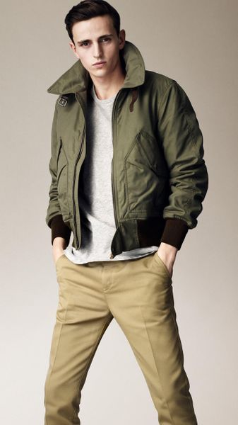 Burberry Brit Waxed Cotton Bomber Jacket in Green for Men (pale birch ...