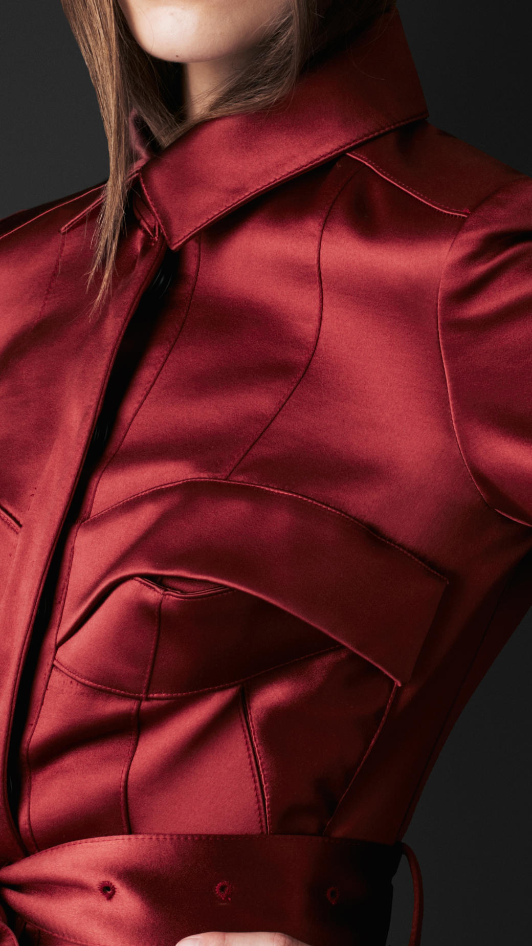 Burberry Prorsum Satin Bustier Trench Coat In Red Lyst Roksanda Orange Melba Satin Trench Coat Lyst