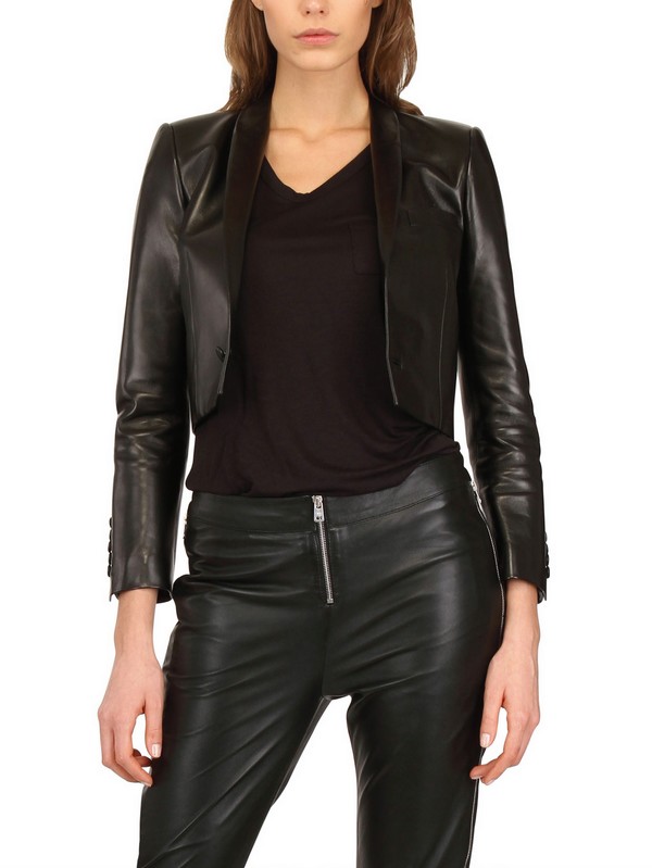 Lyst - Saint Laurent Nappa Leather Bolero Jacket in Black