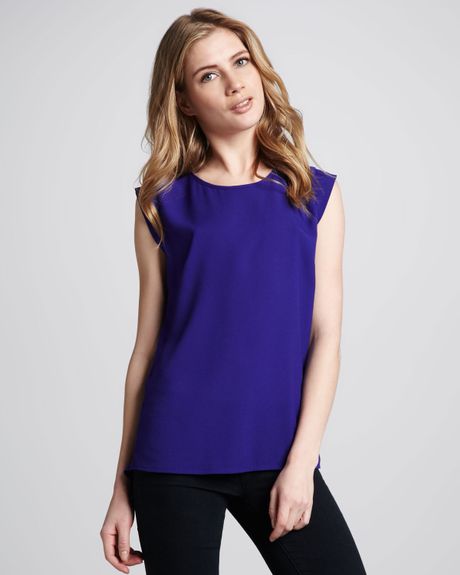 French Connection Polly Plains Georgette Top in Purple | Lyst