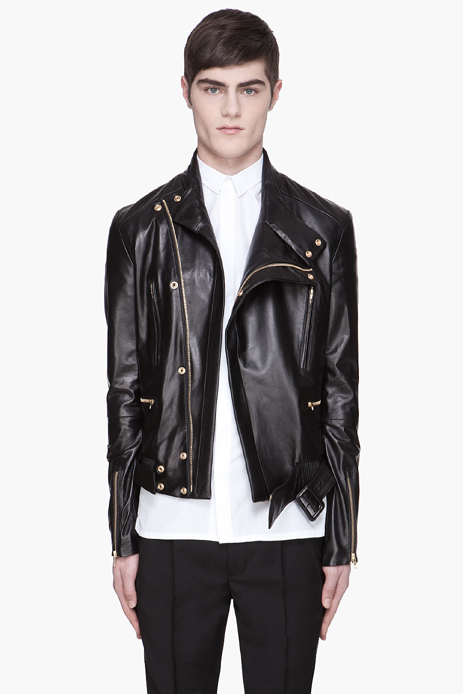 Juun J Black Ribbed Trim Lambskin Leather Jacket In For Men Gallery
