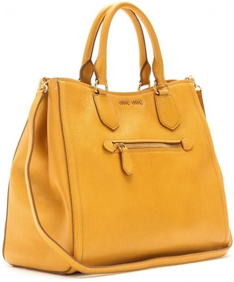 Miu Miu Structured Leather Tote in Yellow (soleil) | Lyst