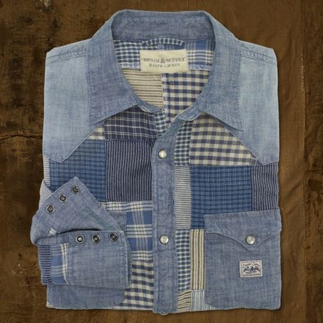Denim & Supply Ralph Lauren Patchwork Denim Shirt in Blue for Men | Lyst